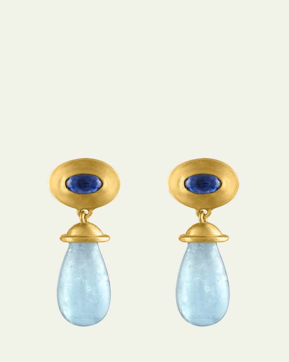 22K Yellow Gold Sapphire and Aquamarine Alabastra Dangle Earrings